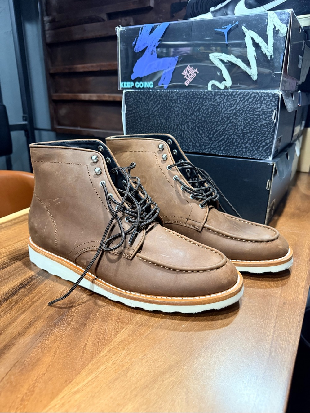 Thursday Boot Company Brown Leather Chukka Moc Toe Boots with White Sole